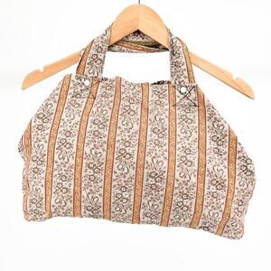 70s Handmade Brown Floral Snap Button Small Tote Bag